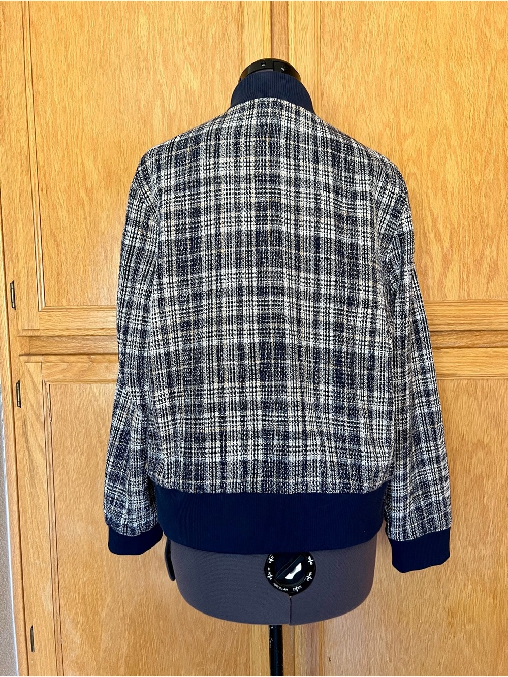 WD.NY Navy and White Plaid Bomber Jacket - Picture 5 of 8
